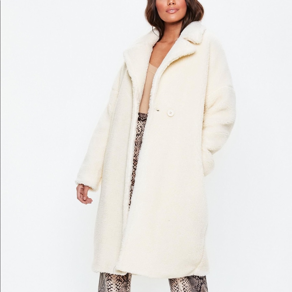 Misguided Cream Long line Teddy Coat